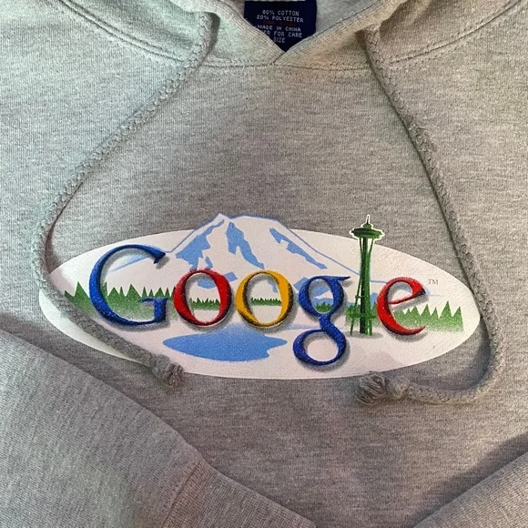 Google Logo Hoodie Men’s Large Gray Pullover Fleece Tech Company Sweatshirt - Picture 10 of 10